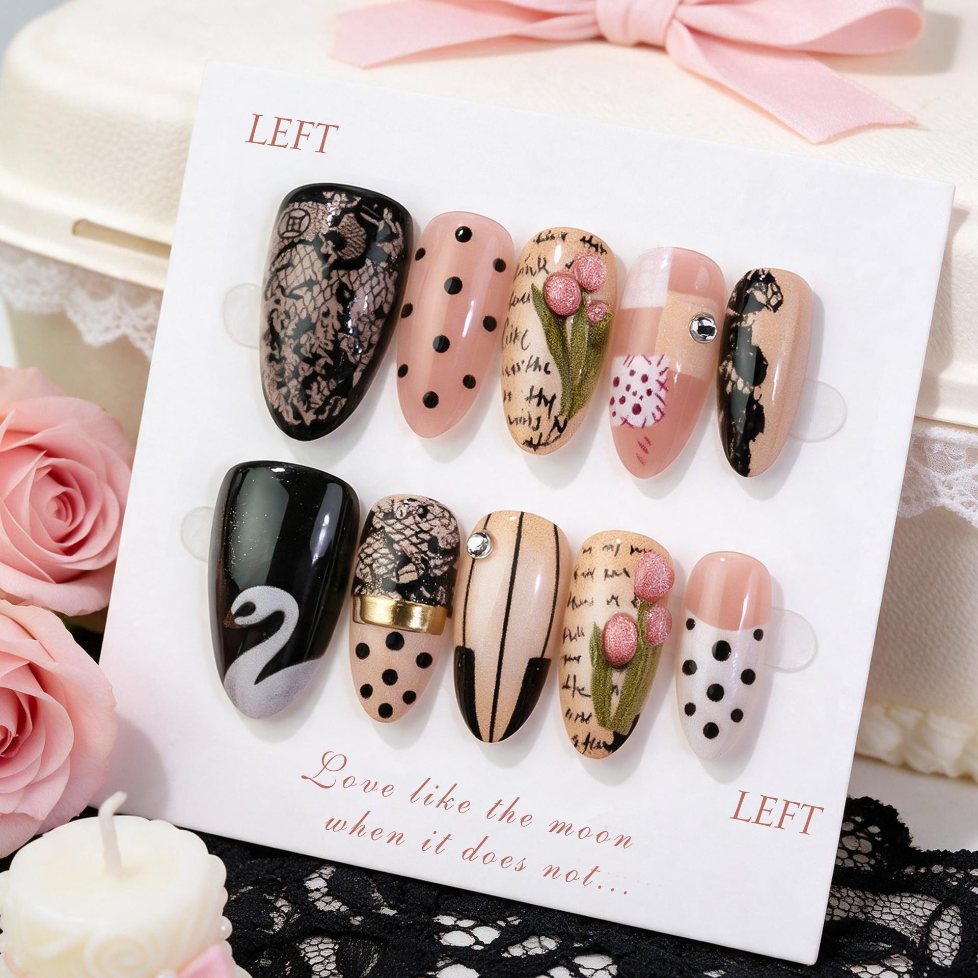 No.F832 Pink Roses  Fingernails Patch 24pcs/Set