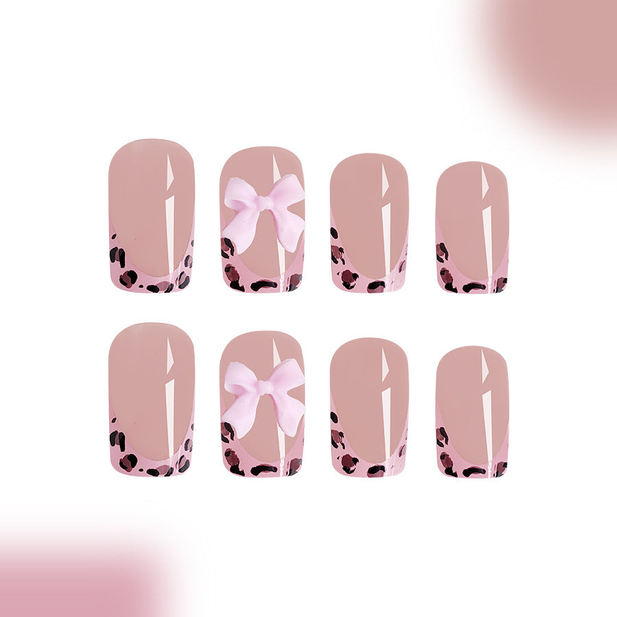 No.F225 Pink Leopard Print Fingernails Patch 24pcs/Set