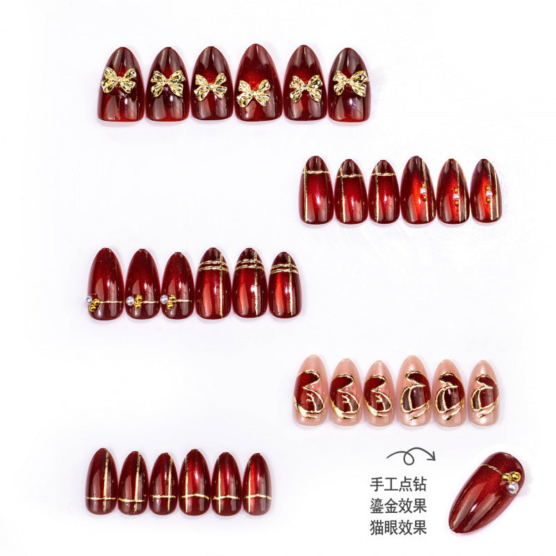 No.F858 Red Bow Cat's Eye Fingernails Patch 30pcs/Set
