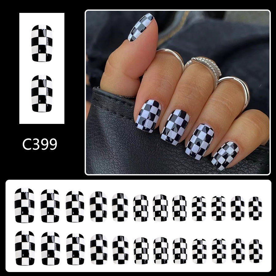 No.F108 Black&White Plaid Fingernails Patch 24pcs/Set