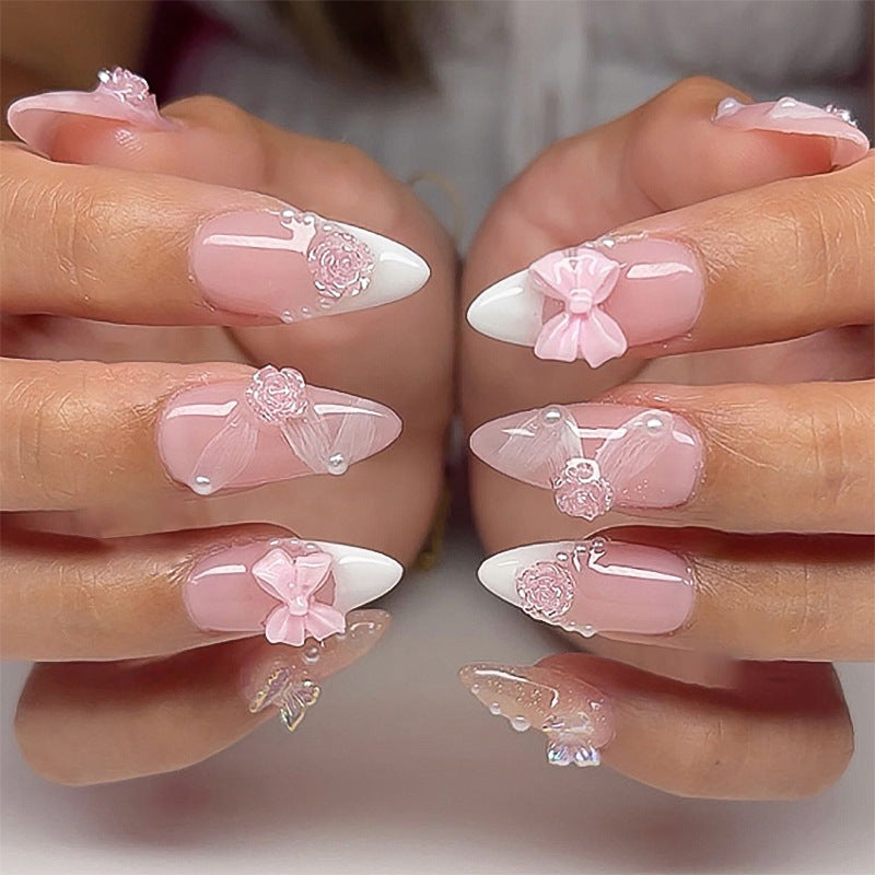 No.F634 Pink Butterfly Fingernails Patch 24pcs/Set