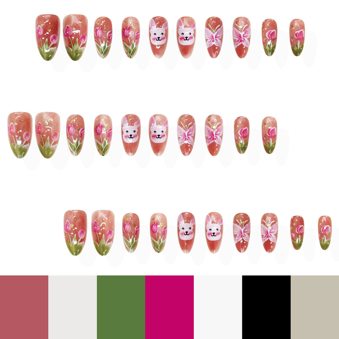 No.ET19 Tulip Rabbit Fingernails Patch 24pcs/Set