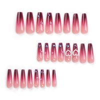 No.F168 Wine Red Gradient Long Fingernails Patch 24pcs/Set