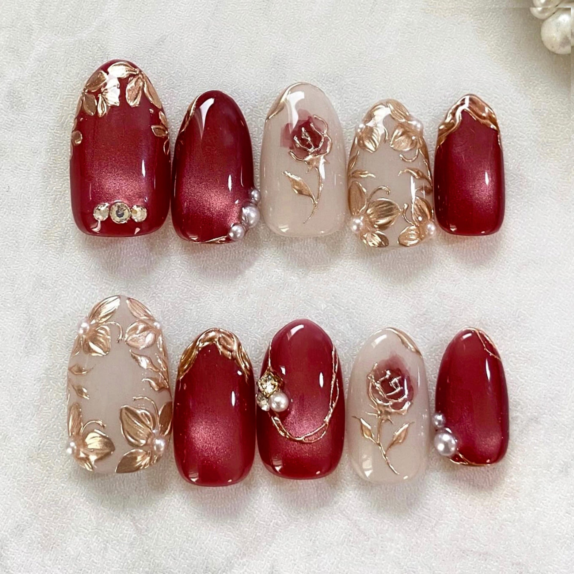 No.F817 Red Cat's Eye Fingernails Patch 30pcs/Set