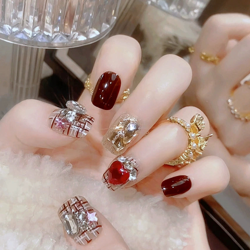 No.F309 Flash Wine red Fingernails Patch 24pcs/Set