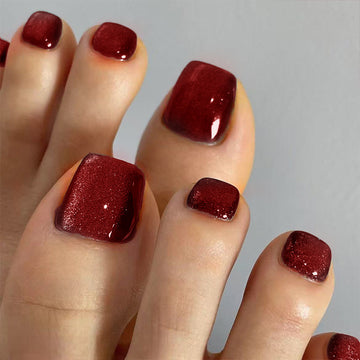 No.637 Wine Red Cat's Eye Toenails Patch 24pcs/Set