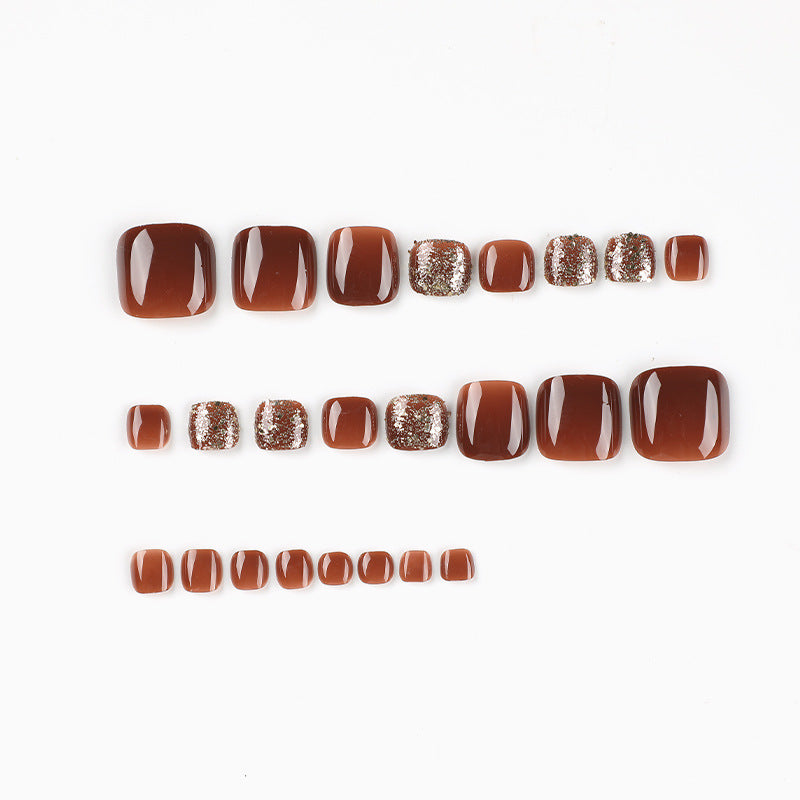 No.205 Brown Glitter Toenails Patch 24pcs/Set