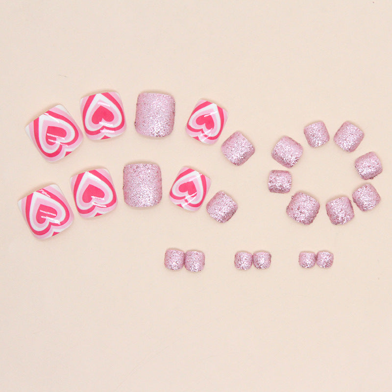 No.250 Pink Glitter Heart Toenails Patch 24pcs/Set