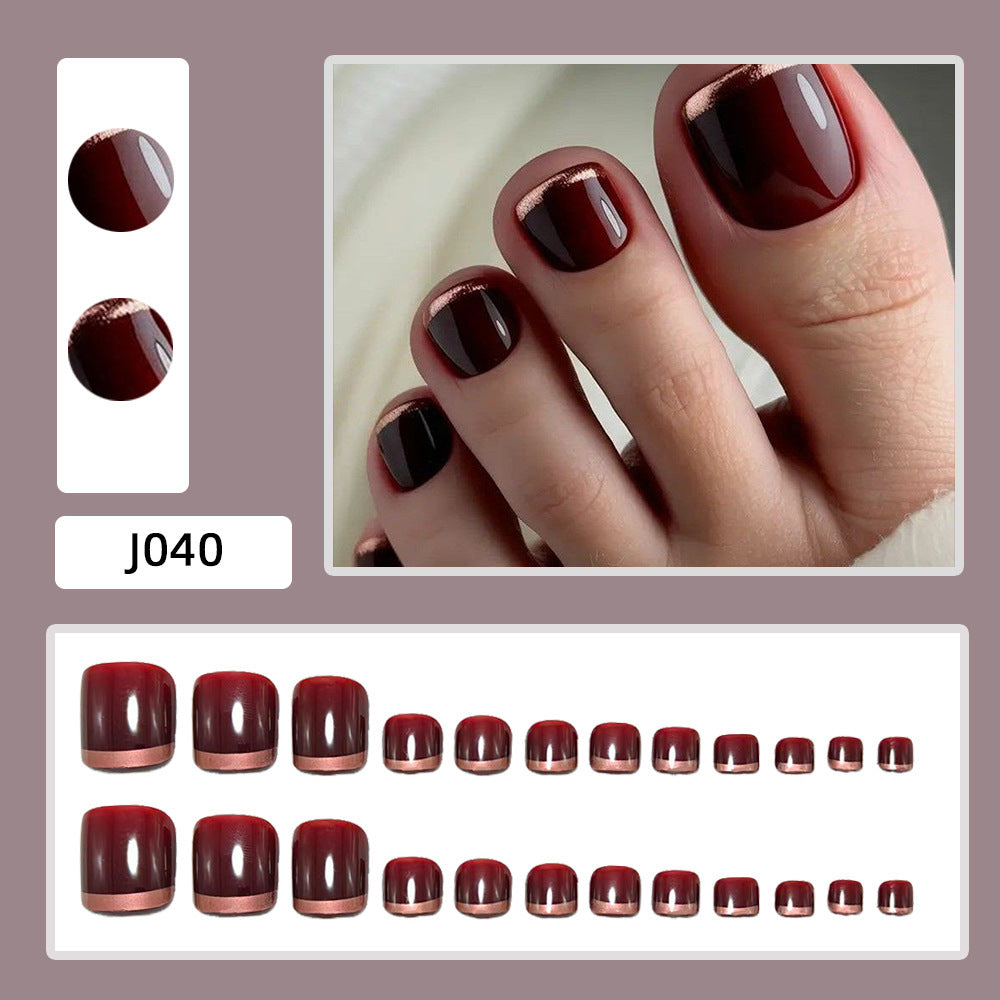 No.708 Wine Red Toenails Patch 24pcs/Set