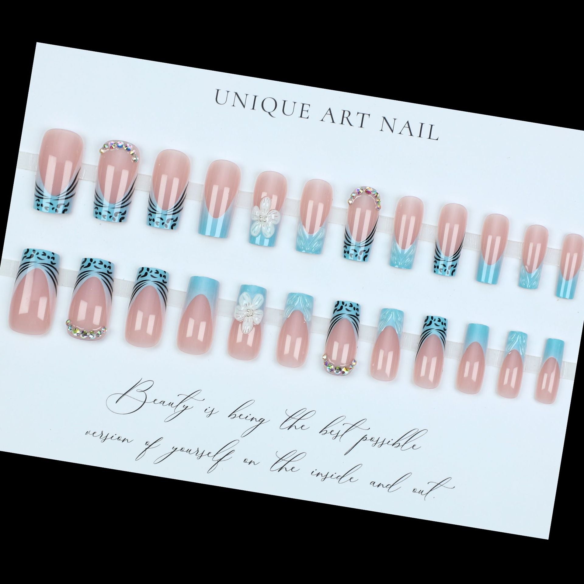 No.F495 Blue Flower Fingernails Patch 24pcs/Set
