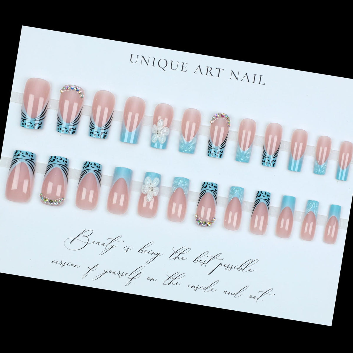 No.F495 Blue Flower Fingernails Patch 24pcs/Set