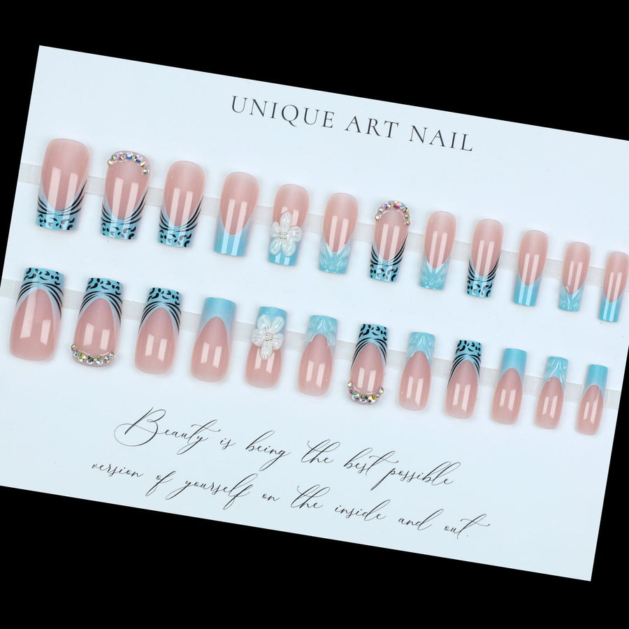 No.F495 Blue Flower Fingernails Patch 24pcs/Set