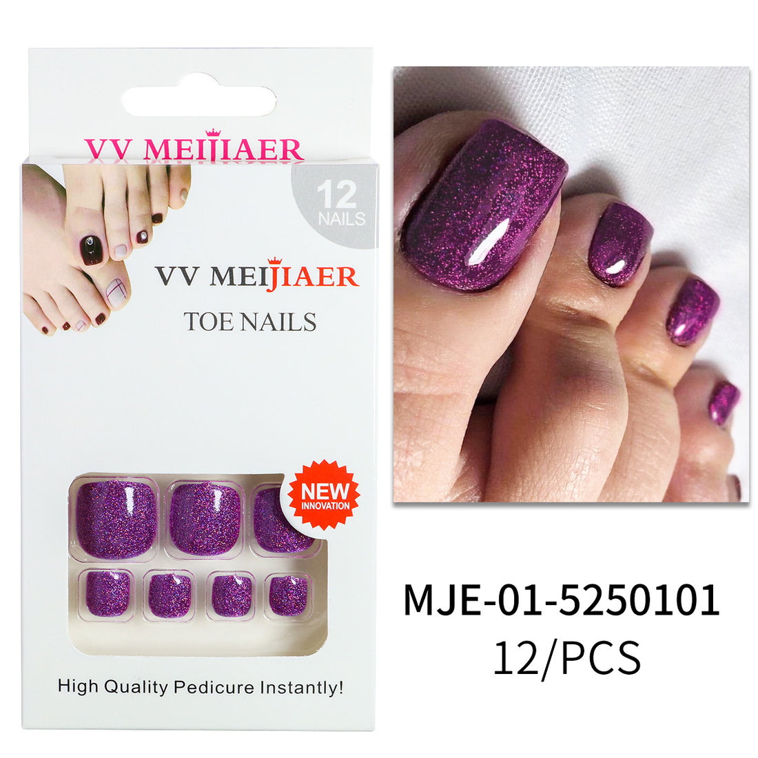 No.337 Flashing Purple Diamonds Toenails Patch 24pcs/Set