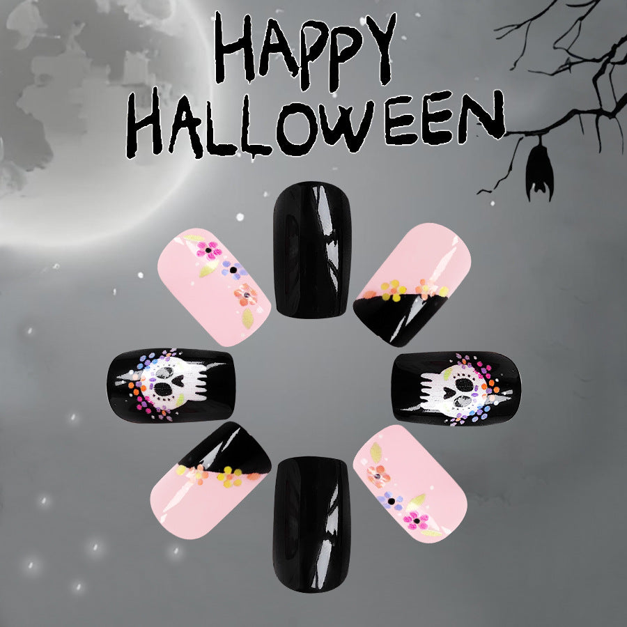 No.AW41 Halloween Skull Flowers Fingernails Patch 24pcs/Set