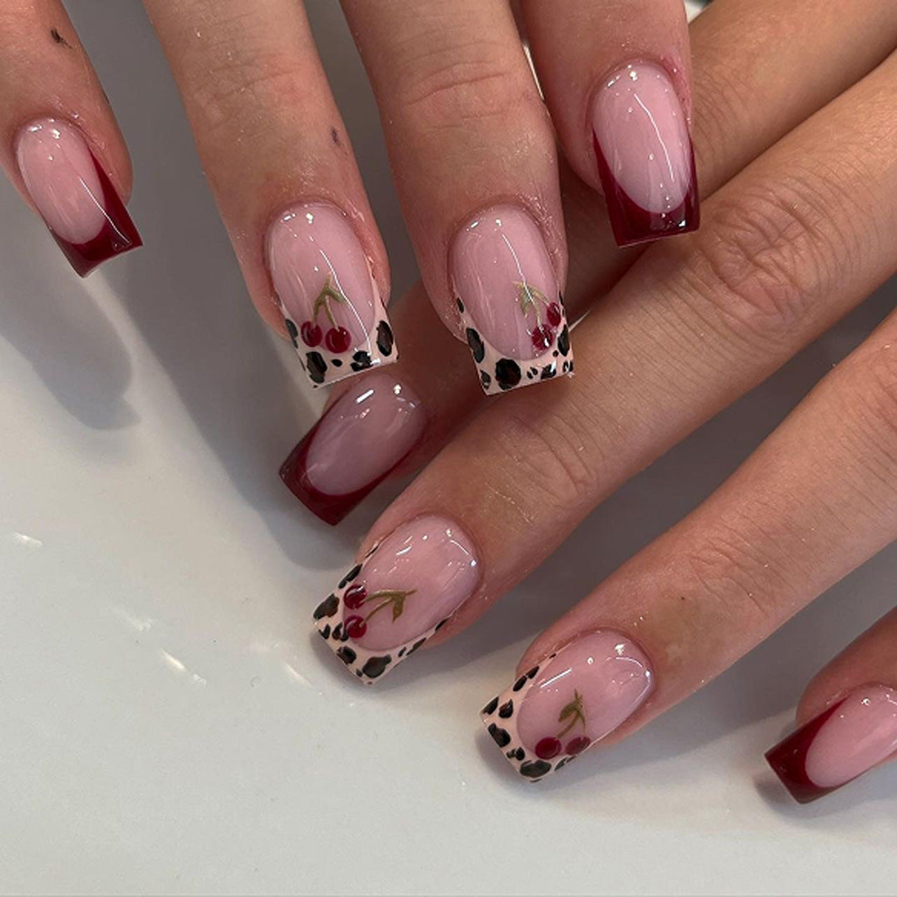 No.F641 Leopard Cherry Fingernails Patch 24pcs/Set