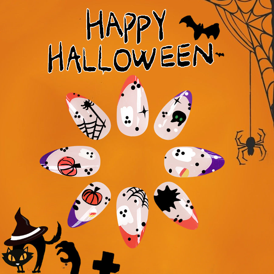 No.AW32 Halloween Glossy Pumpkin Fingernails Patch 24pcs/Set