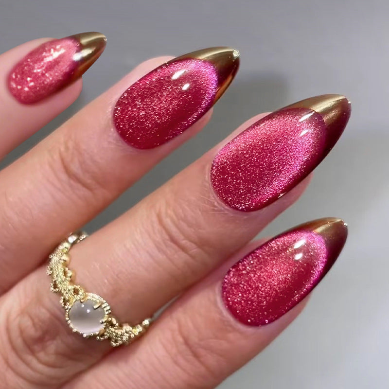 No.F571 Wine Red Cat's Eye Fingernails Patch 24pcs/Set