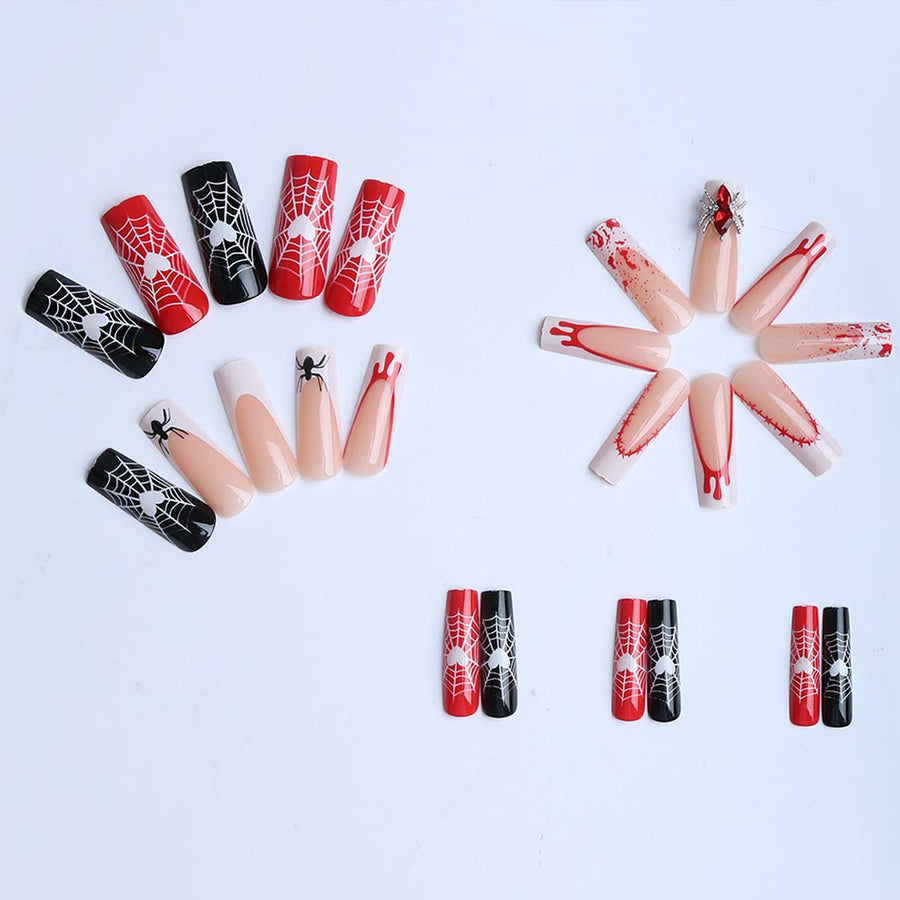 No.AW158 Halloween Spider Blood Fingernails Patch 24pcs/Set