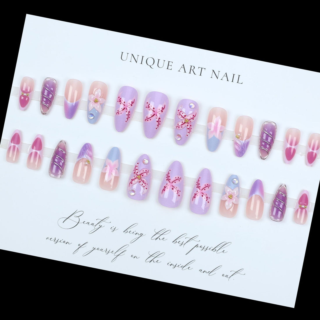 No.F486 3D Pink Flowers Fingernails Patch 24pcs/Set