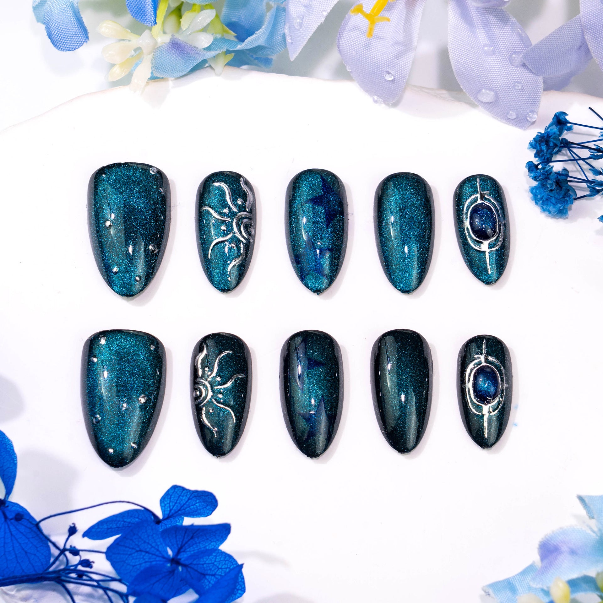 No.F856 Blue Cat's Eye Fingernails Patch 30pcs/Set
