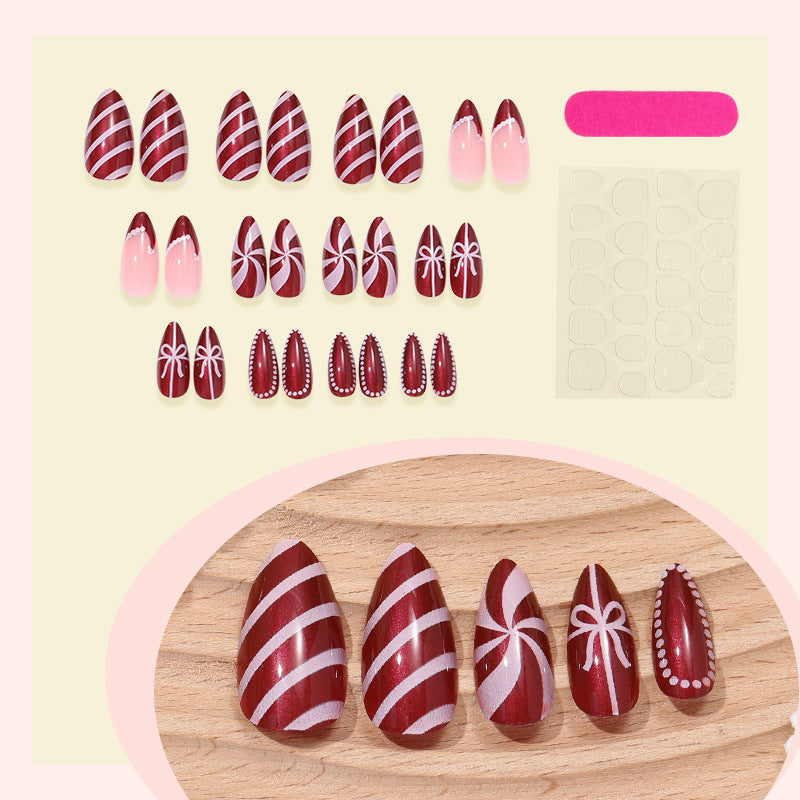 No.CM114 Christmas Red Stripes Fingernails Patch 24pcs/Set