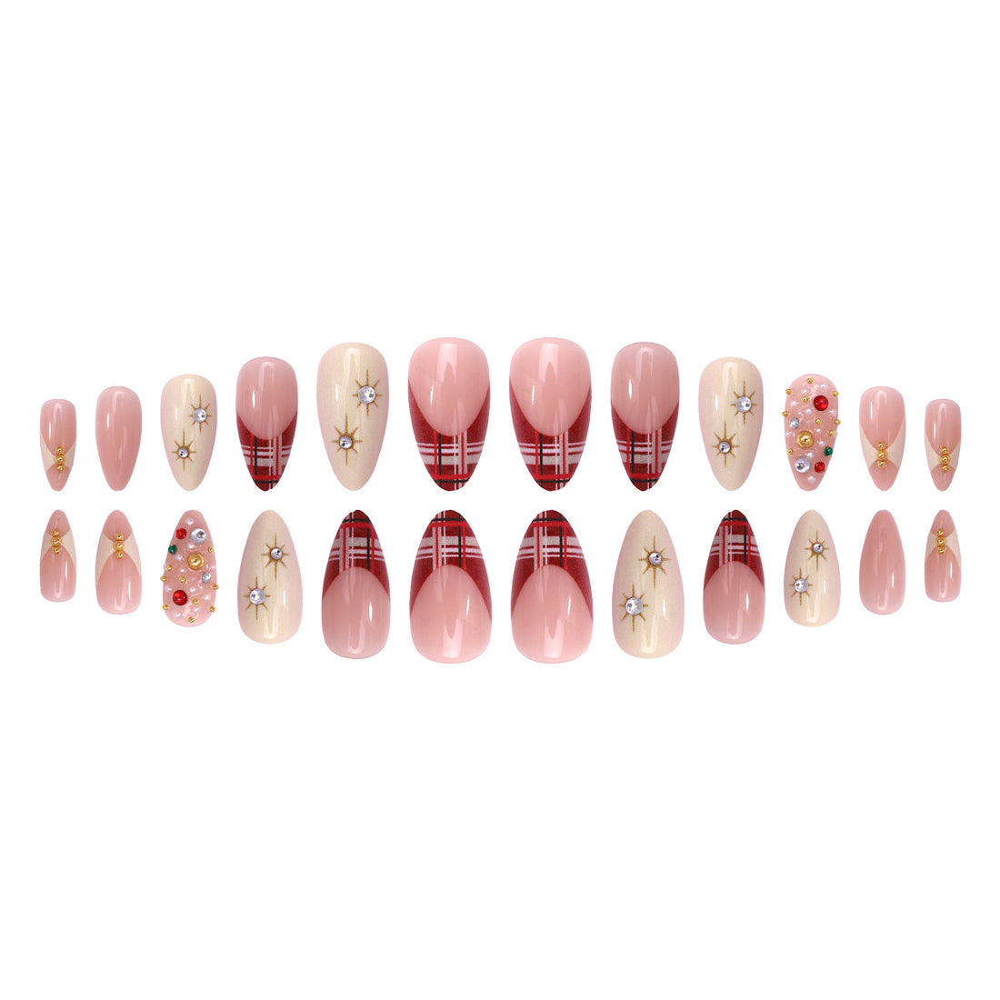 No.F507 Red Plaid Fingernails Patch 24pcs/Set