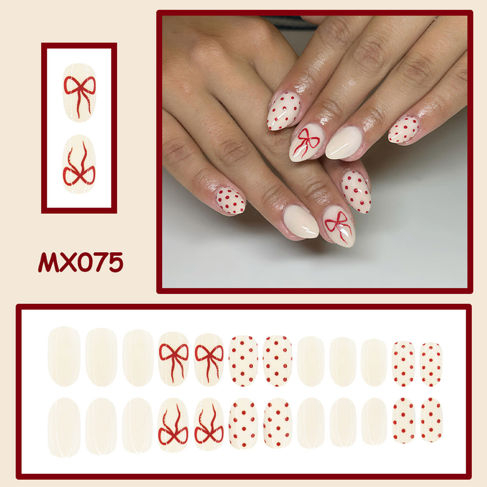 No.F766 Red Bow Fingernails Patch 24pcs/Set