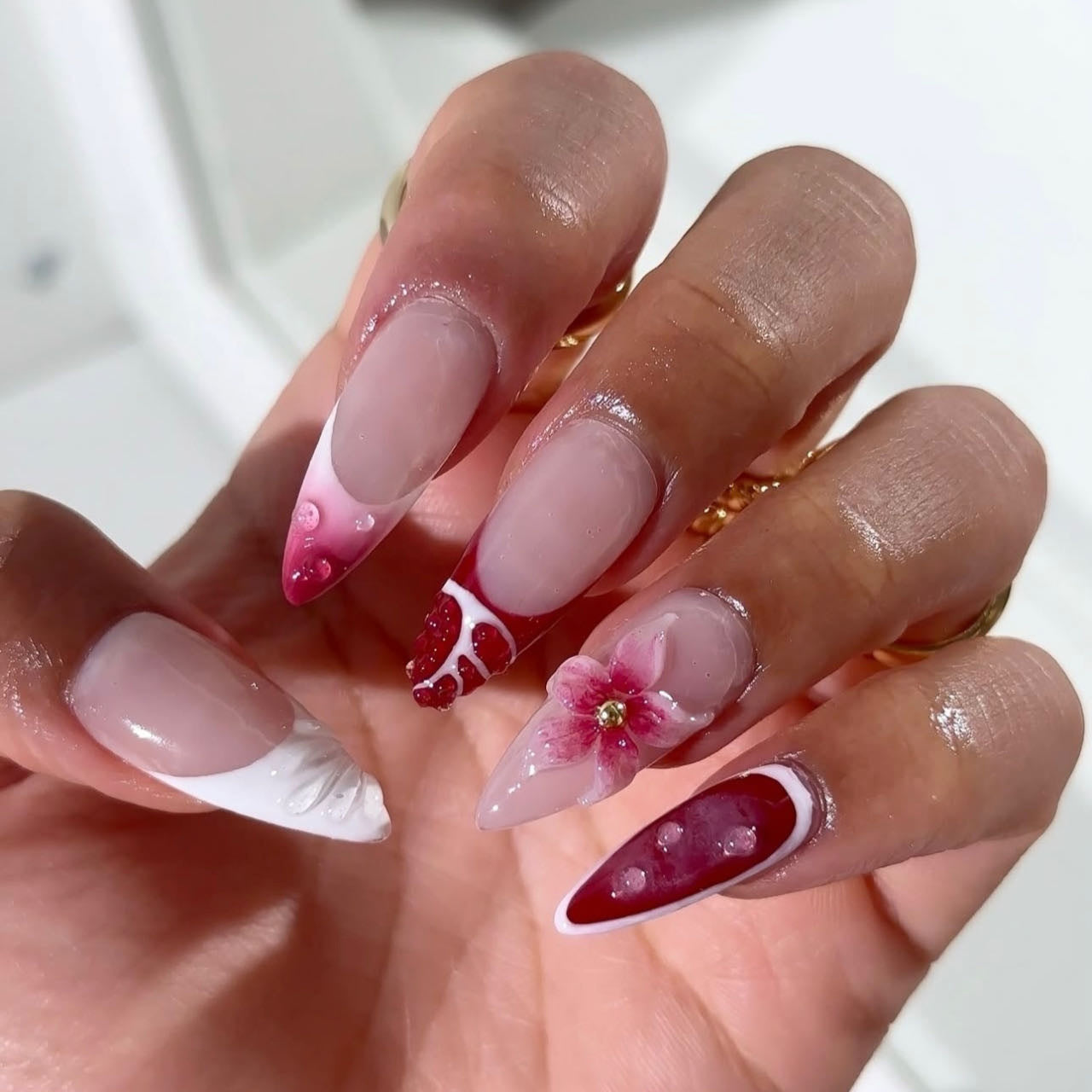 No.F491 Peach Blossom Fingernails Patch 24pcs/Set