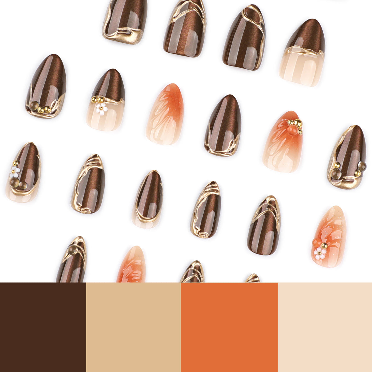 No.F582 Brown Cat's Eye Fingernails Patch 24pcs/Set