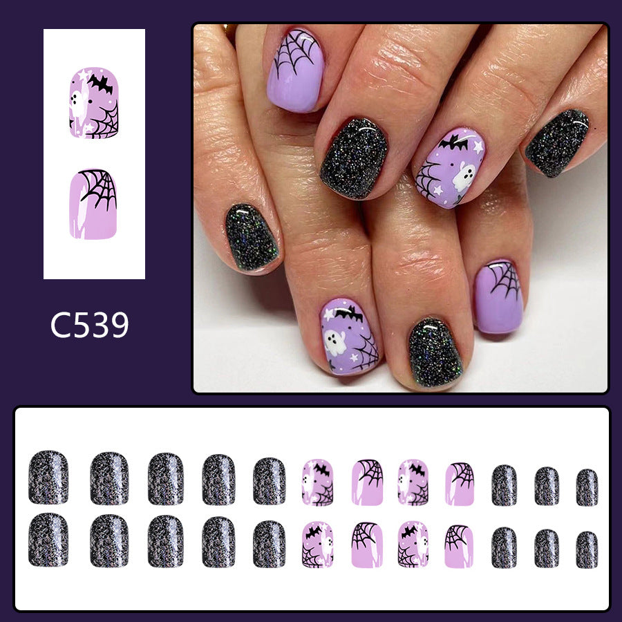 No.AW31 Halloween Black Spider Bat Fingernails Patch 24pcs/Set