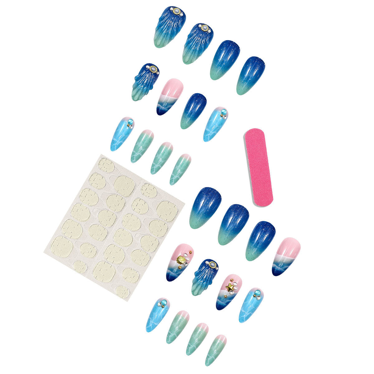 No.F596 Beach Seashells Cat's Eye Fingernails Patch 24pcs/Set