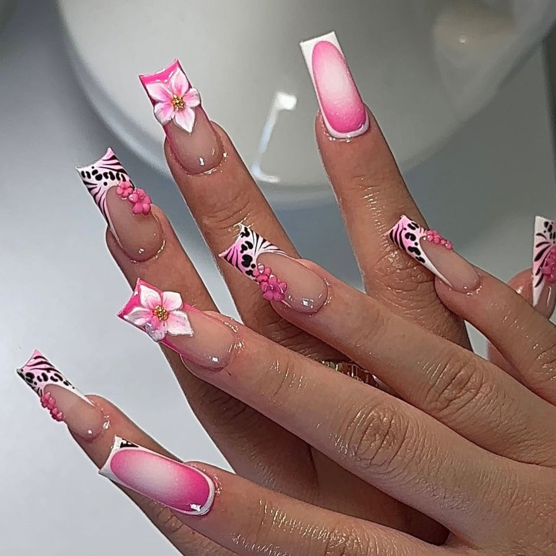 No.F490 Leopard Flowers Fingernails Patch 24pcs/Set