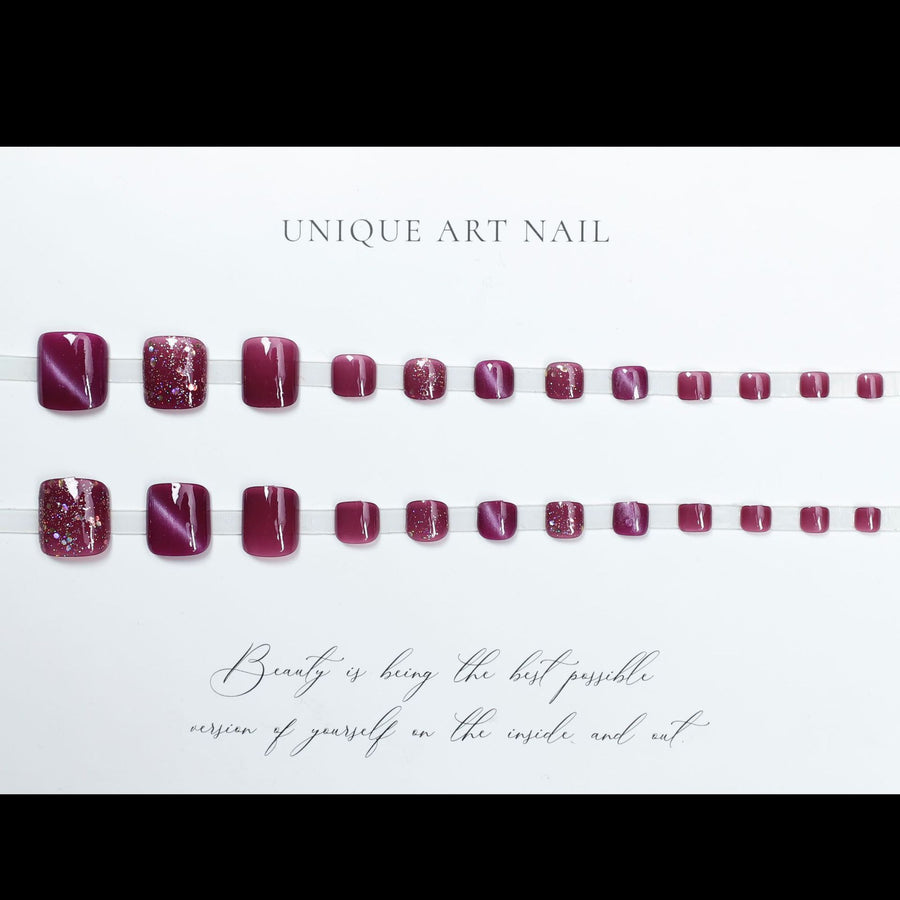 Purple Glitter Cat's EyeToenail 24pcs/Set