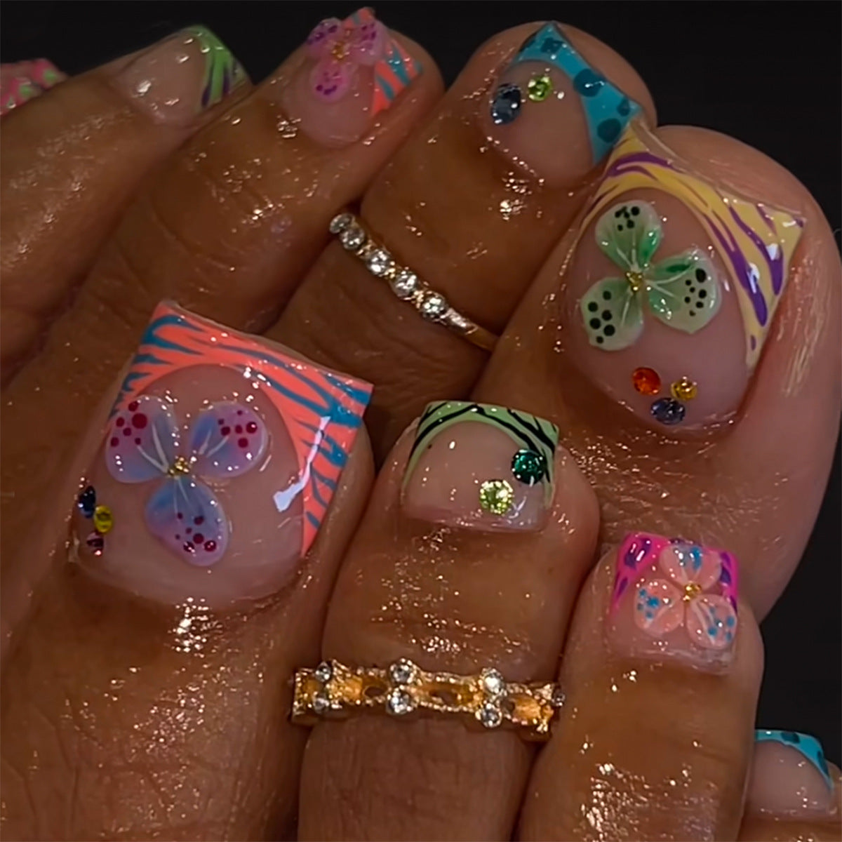 No.570 Colored Flowers Toenails Patch 24pcs/Set