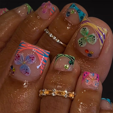 No.570 Colored Flowers Toenails Patch 24pcs/Set