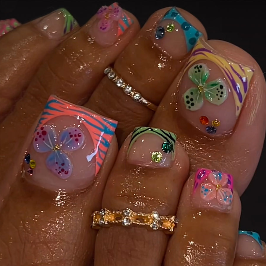 No.570 Colored Flowers Toenails Patch 24pcs/Set