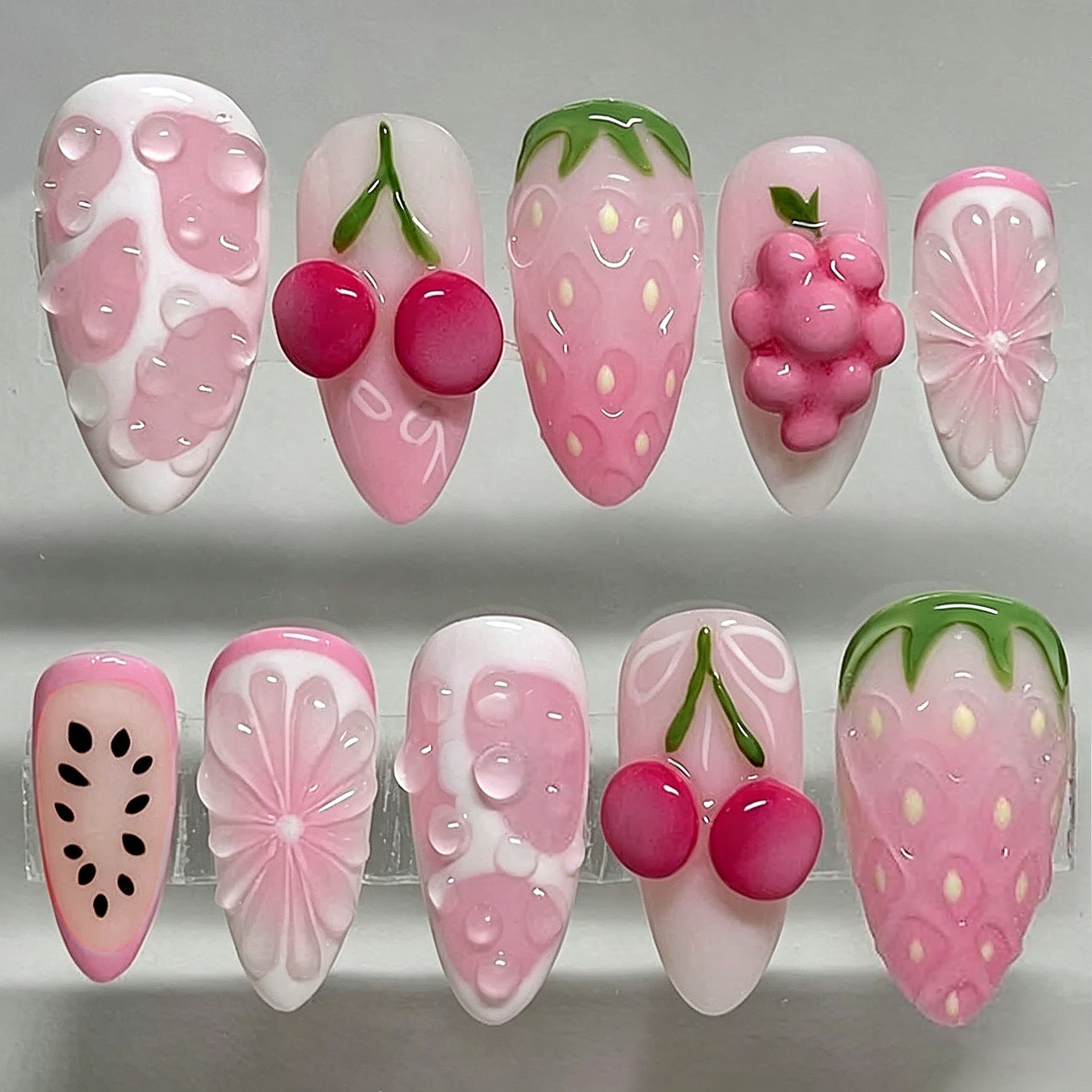 No.BH62 Pink Cherry Fingernails Patch 24pcs/Set