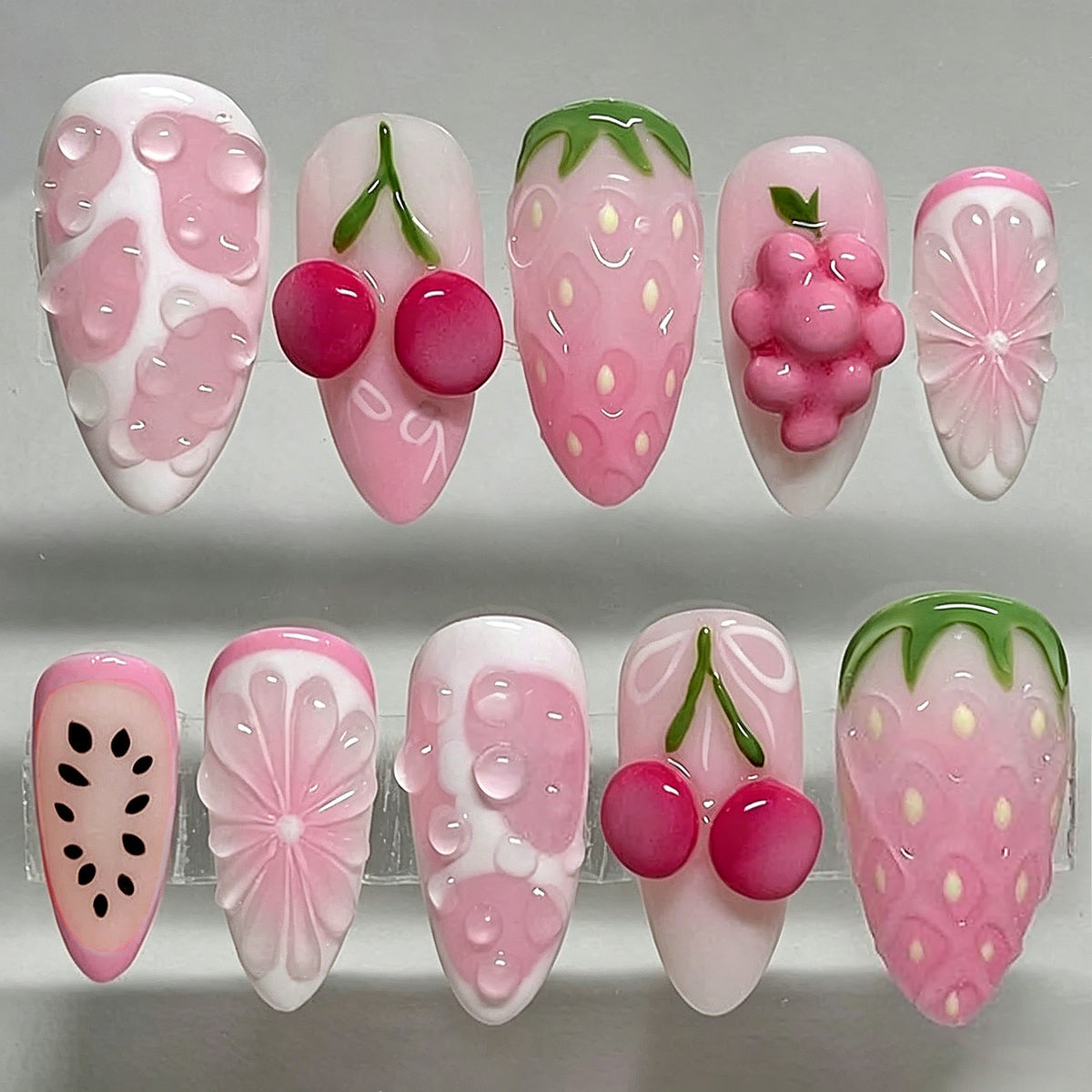 No.BH62 Pink Cherry Fingernails Patch 24pcs/Set