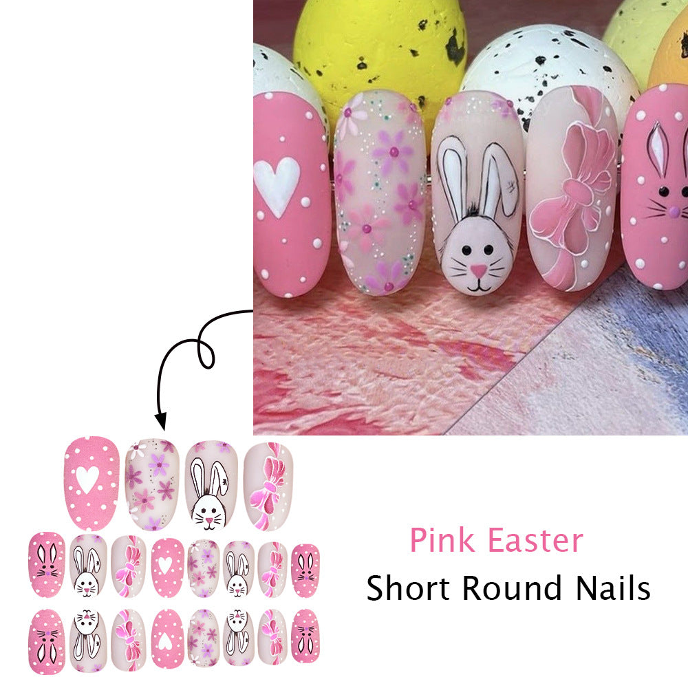 No.ET34 Frosted Heart Bunny Fingernails Patch 24pcs/Set