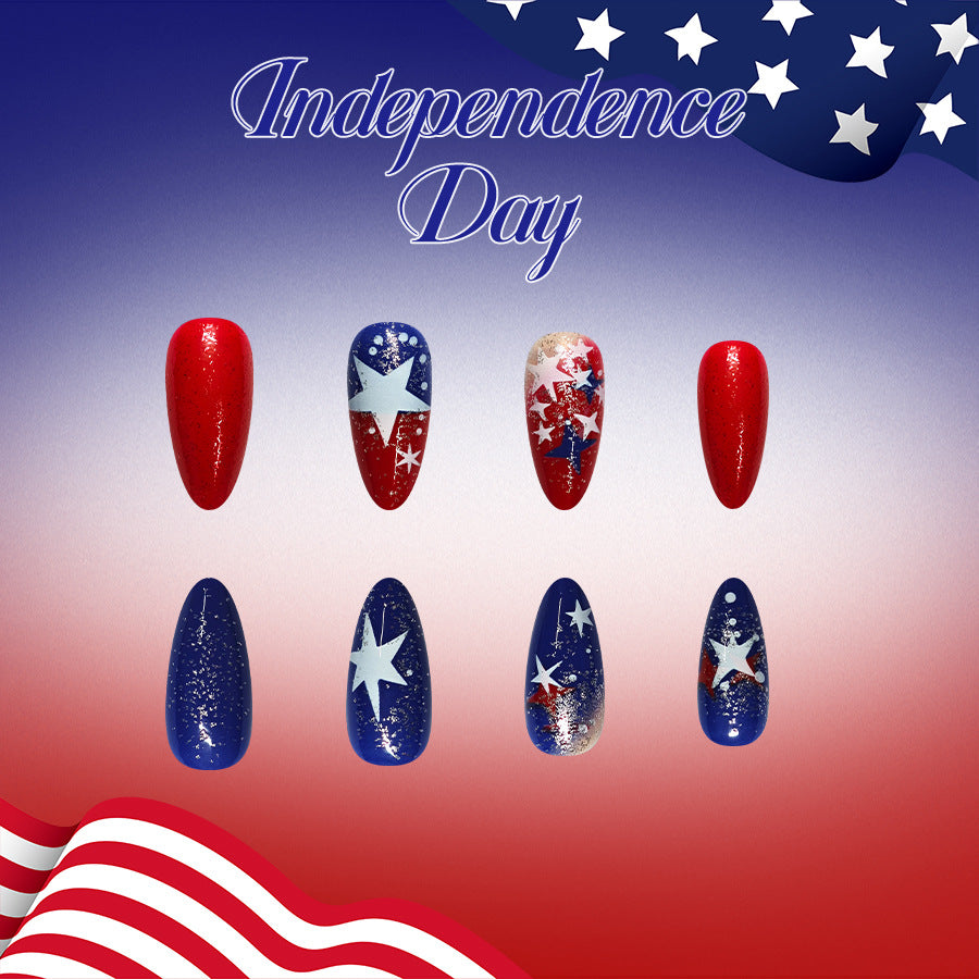 No.JNU37 Red & Blue Fingernails Patch 24pcs/Set