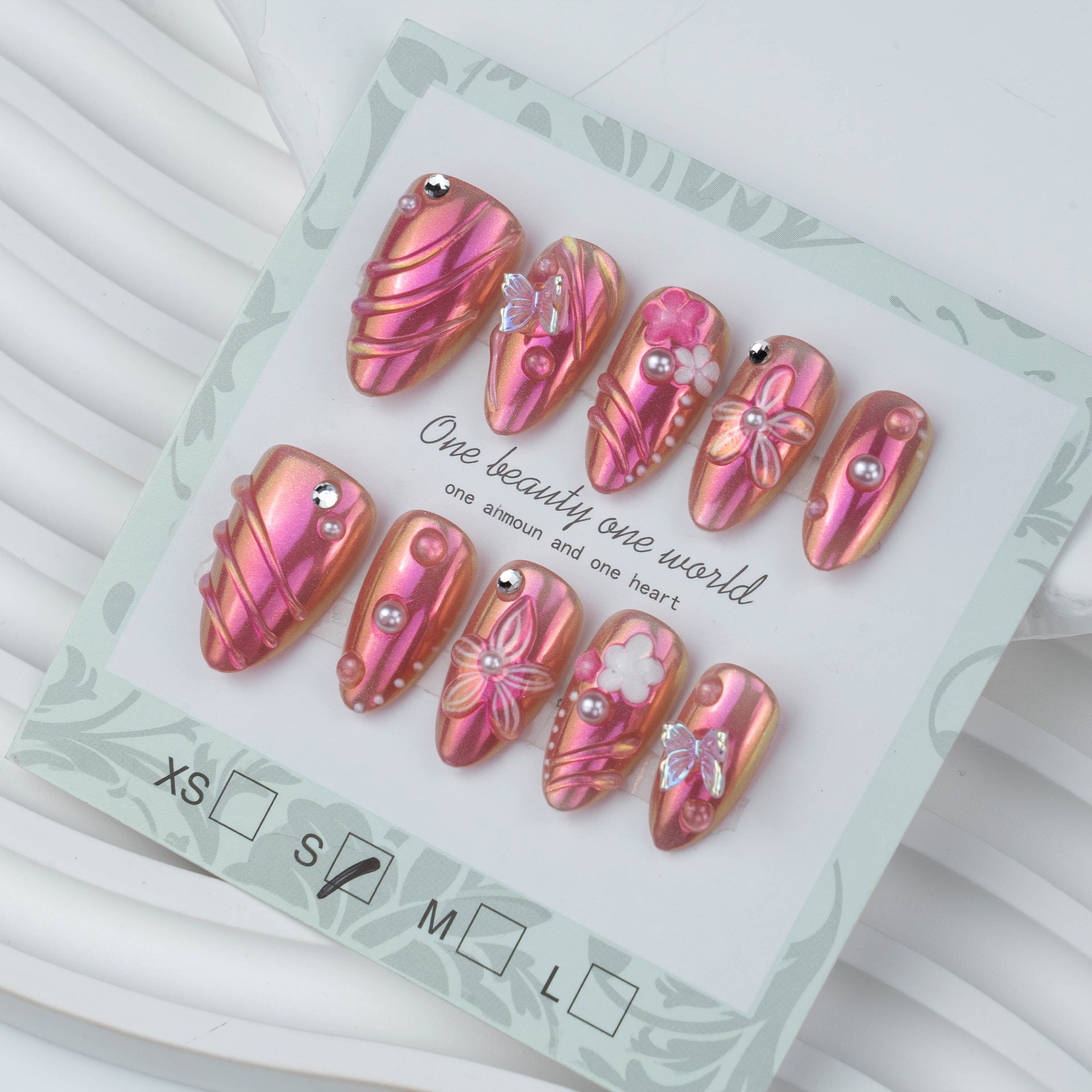 No.BH49 Pink Blush Flowers Fingernails Patch 24pcs/Set