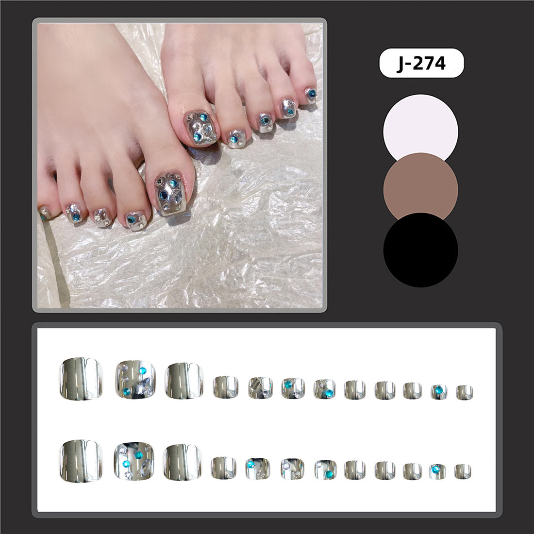 No.532 Silver Diamond Toenails Patch 24pcs/Set