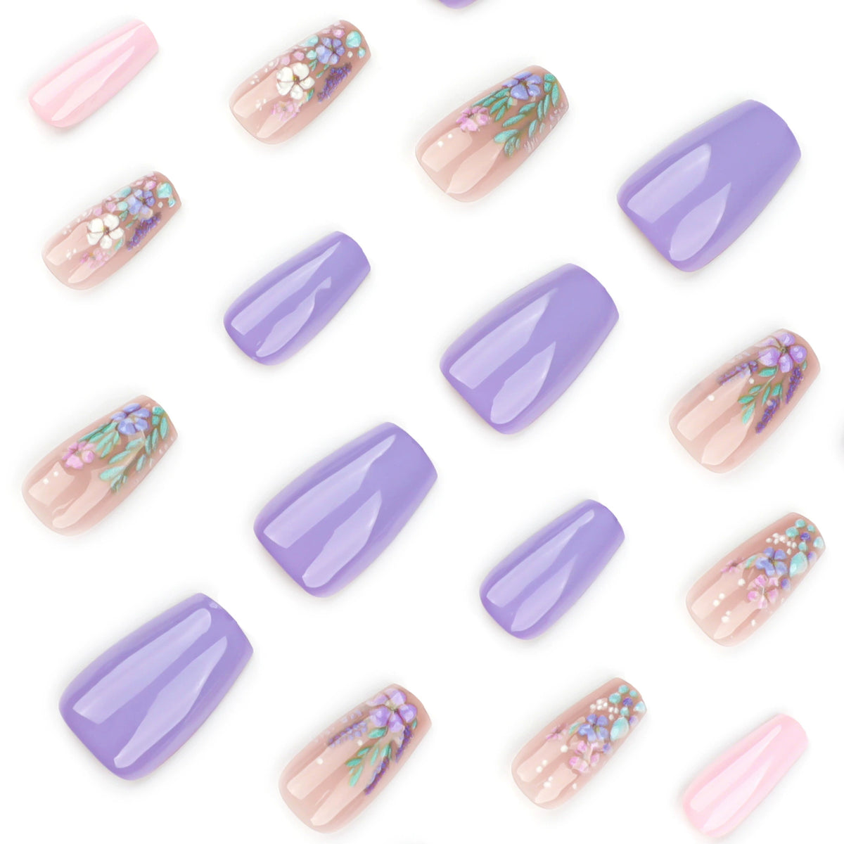 No.F286 Purple Flowers Fingernails Patch 24pcs/Set
