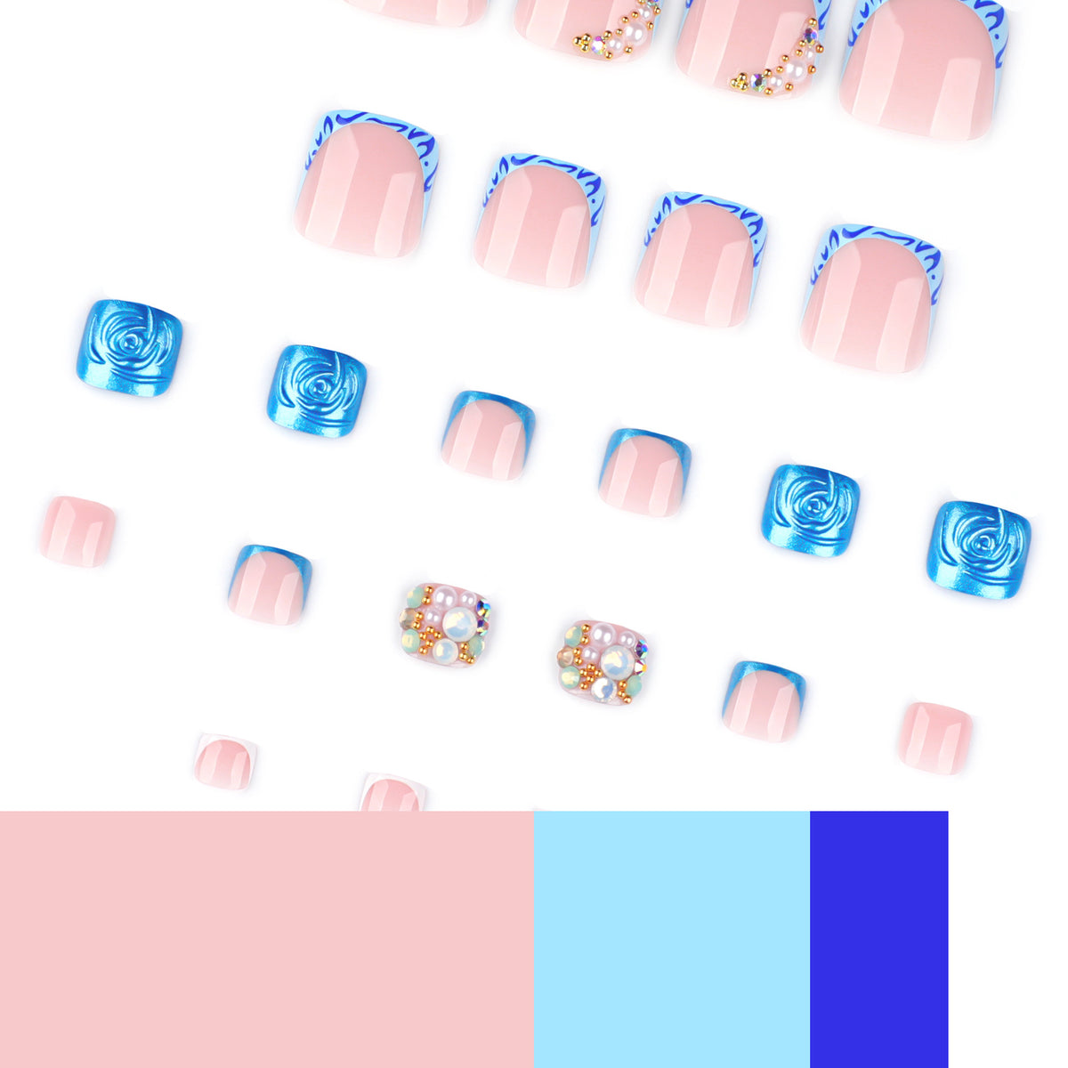 No.676 Pearls&Rhinestones Toenails Patch 24pcs/Set