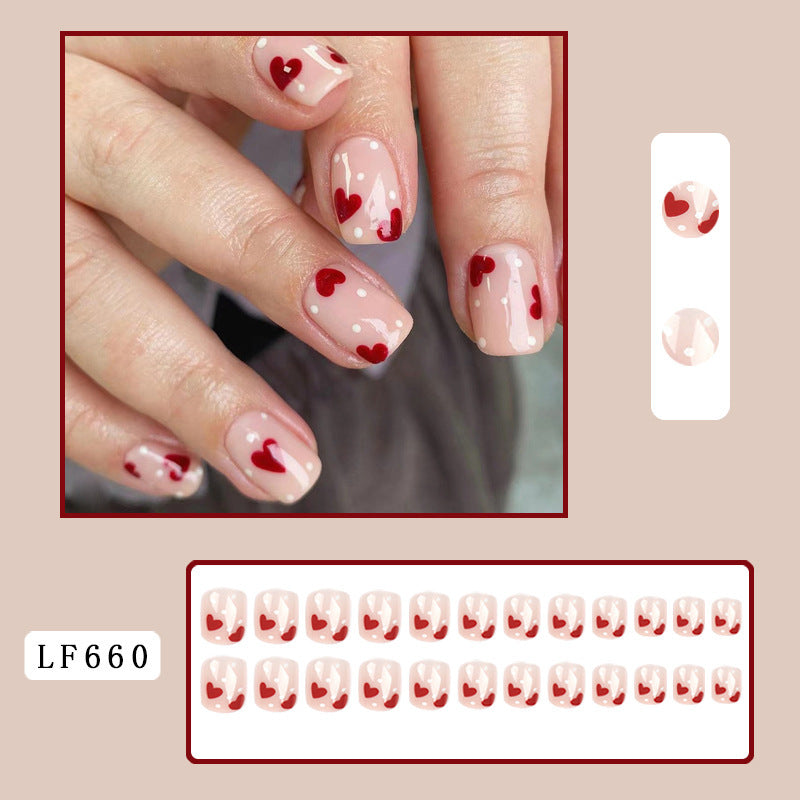 No.VN6 Polka Dot Heart Fingernails Patch 24pcs/Set