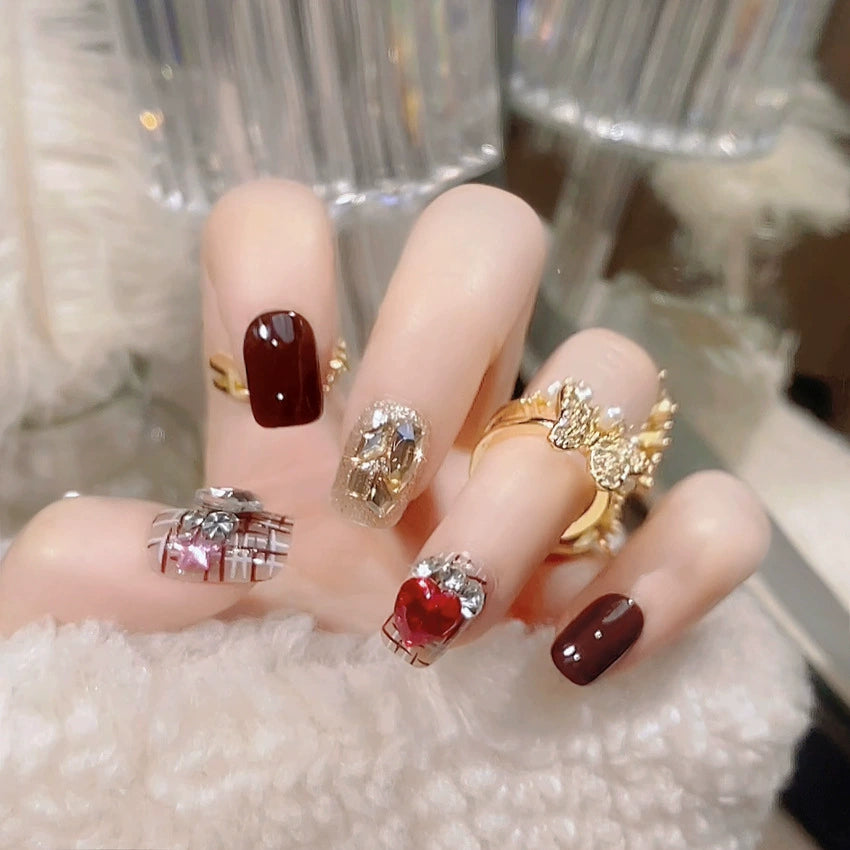 No.F309 Flash Wine red Fingernails Patch 24pcs/Set