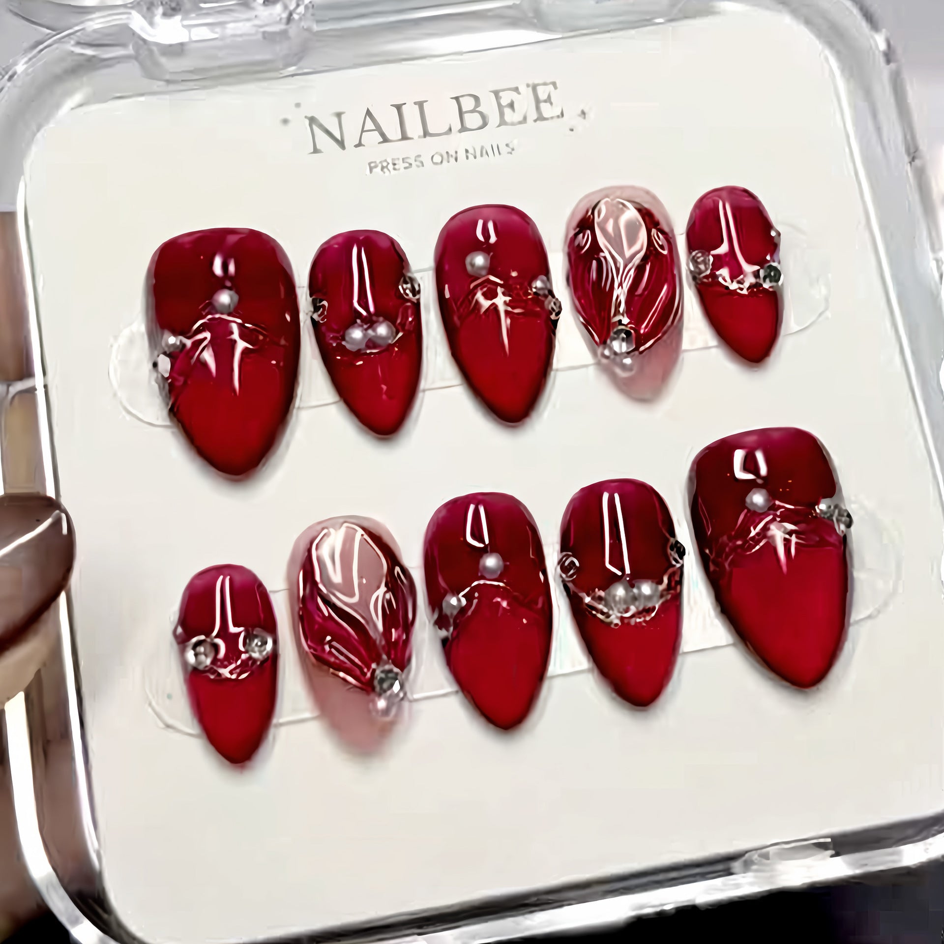 No.F846 Red Cat's Eye Fingernails Patch 24pcs/Set