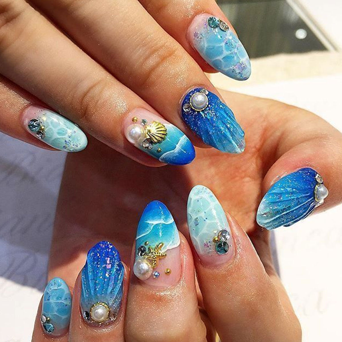 No.F596 Beach Seashells Cat's Eye Fingernails Patch 24pcs/Set