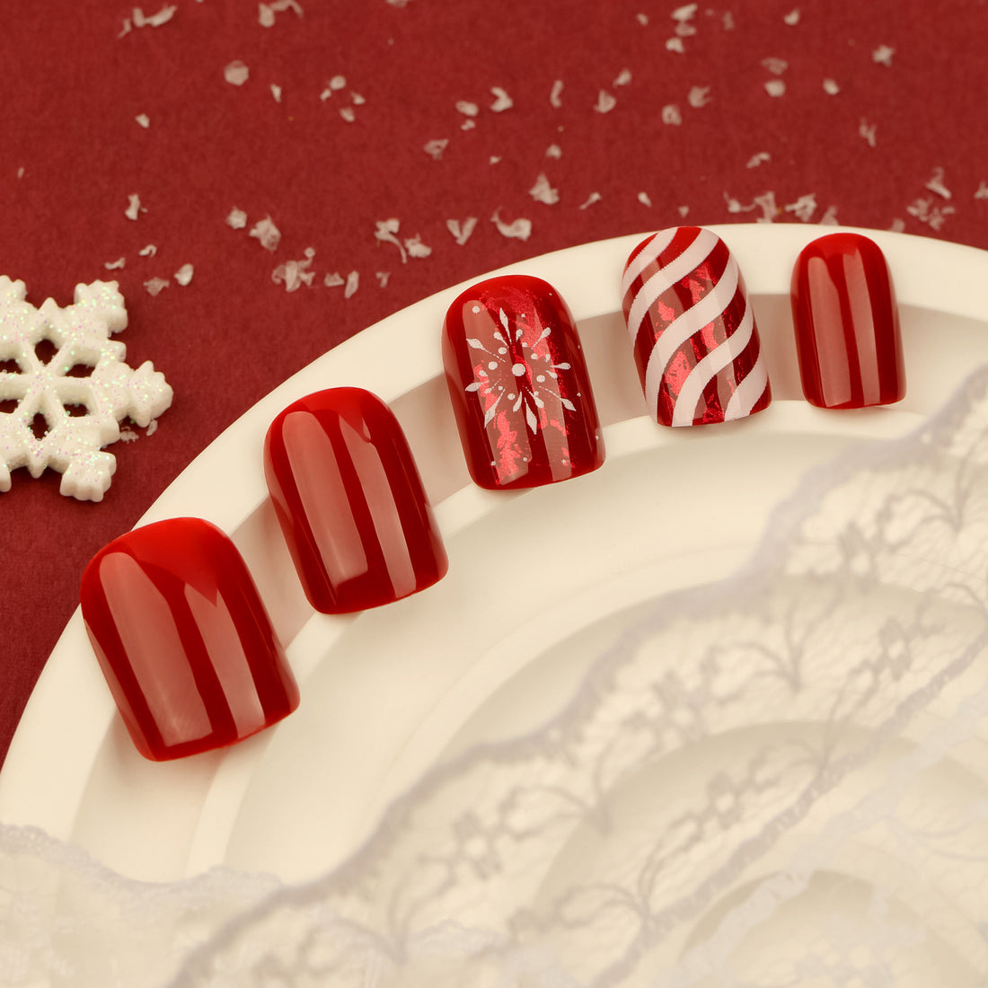 No.CM47 Christmas Red Candy Stripes Fingernails Patch 24pcs/Set