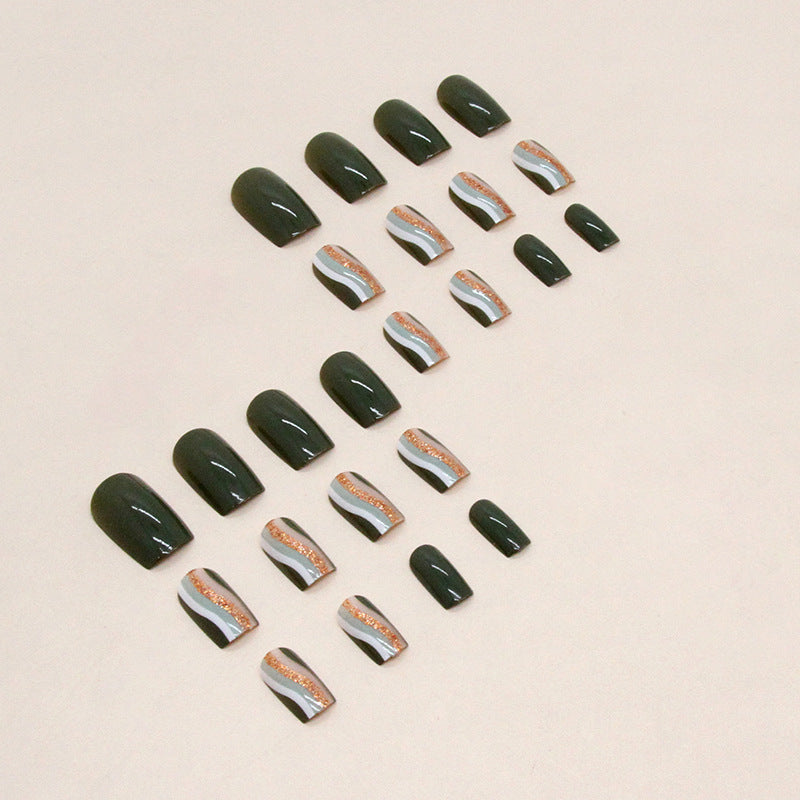 No.F114 Flash Line Army Green Fingernails Patch 24pcs/Set